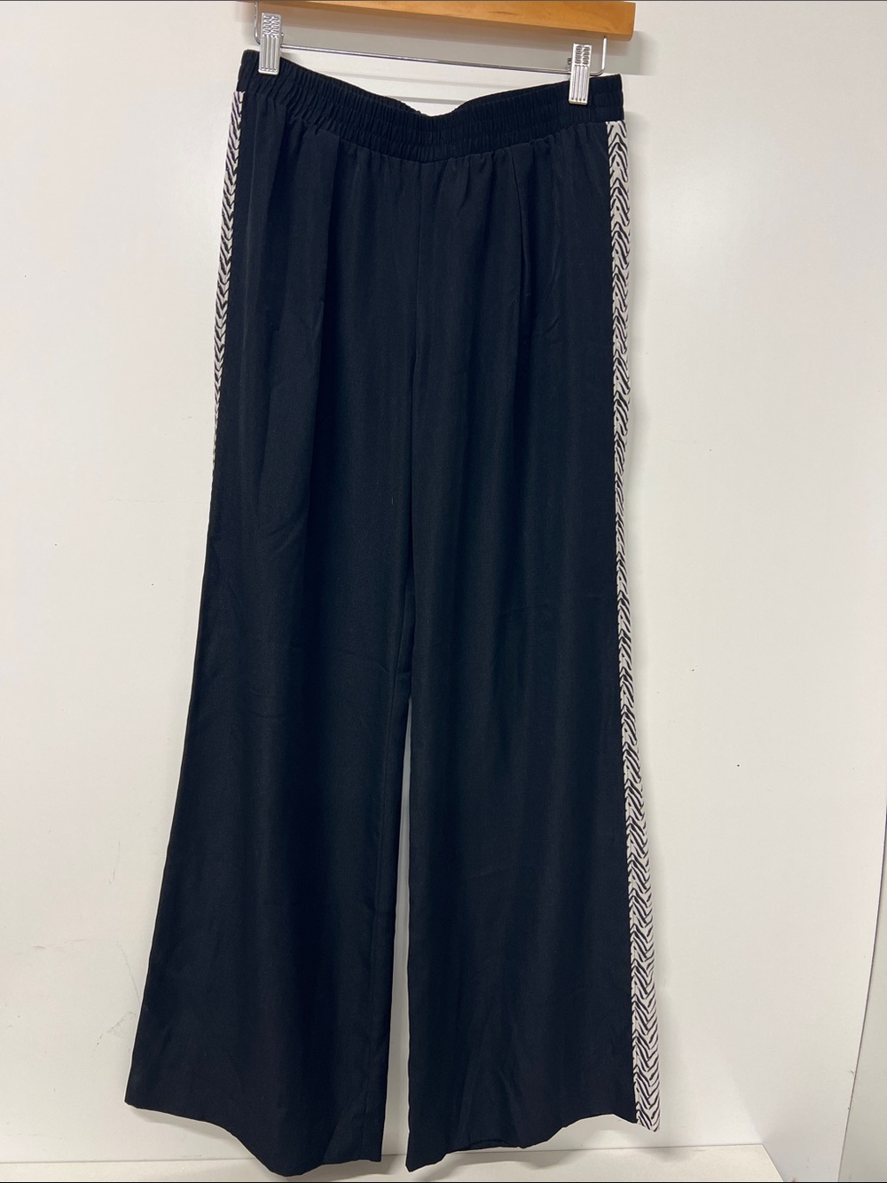 Sanctuary Wide Leg Pants, Black w/Patterned Stripe, Small, Light Weight